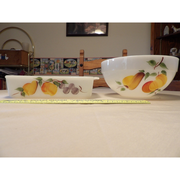 Fire King Other - Vintage Fruit Design Bowl and Baking Dish Set - White